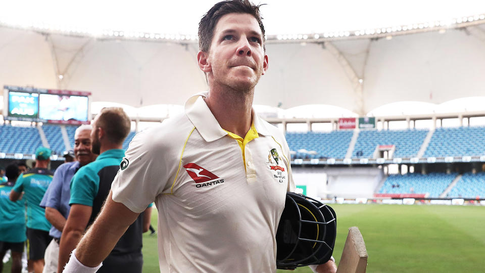 Tim Paine, pictured here after a Test match against Pakistan in 2018.