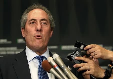 U.S. Trade Representative Michael Froman speaks to reporters after a meeting with Japan's Economics Minister Akira Amari in Tokyo April 19, 2015. REUTERS/Yuya Shino