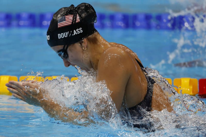 Kate Douglass won the women's 200-meter breaststroke Thursday in Indianapolis. File Photo by Tasos Katopodis/UPI
