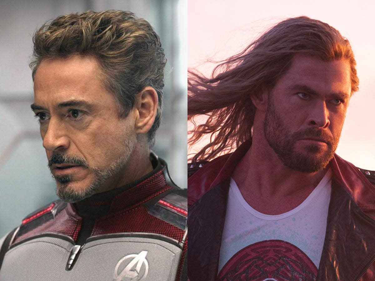 Robert Downey Jr. in "Avengers: Endgame," and Chris Hemsworth in "Thor: Love and Thunder."