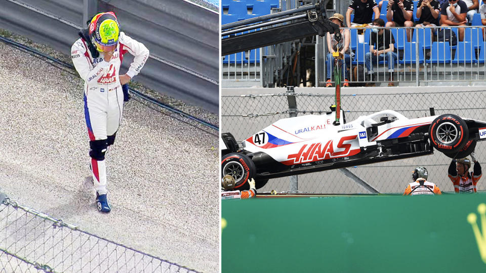 Mick Schumacher, pictured here after crashing in the first qualifying session at the French Grand Prix.