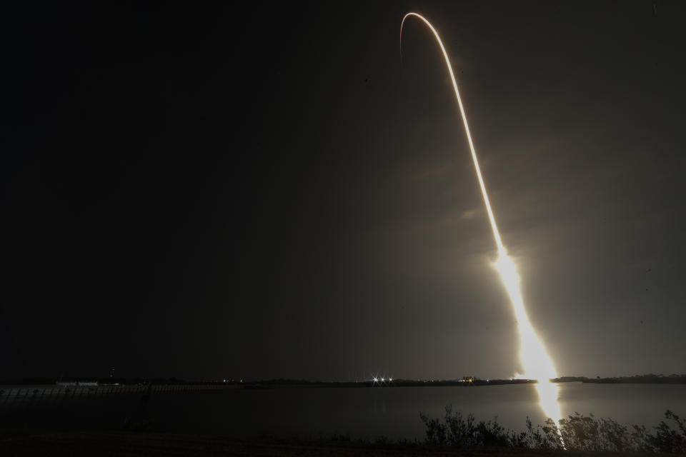 A SpaceX Falcon 9 rocket with the crew capsule Endeavour launches from pad 39A at the Kennedy Space Center in Cape Canaveral, Fla., Thursday, March 2, 2023. (AP Photo/John Raoux)