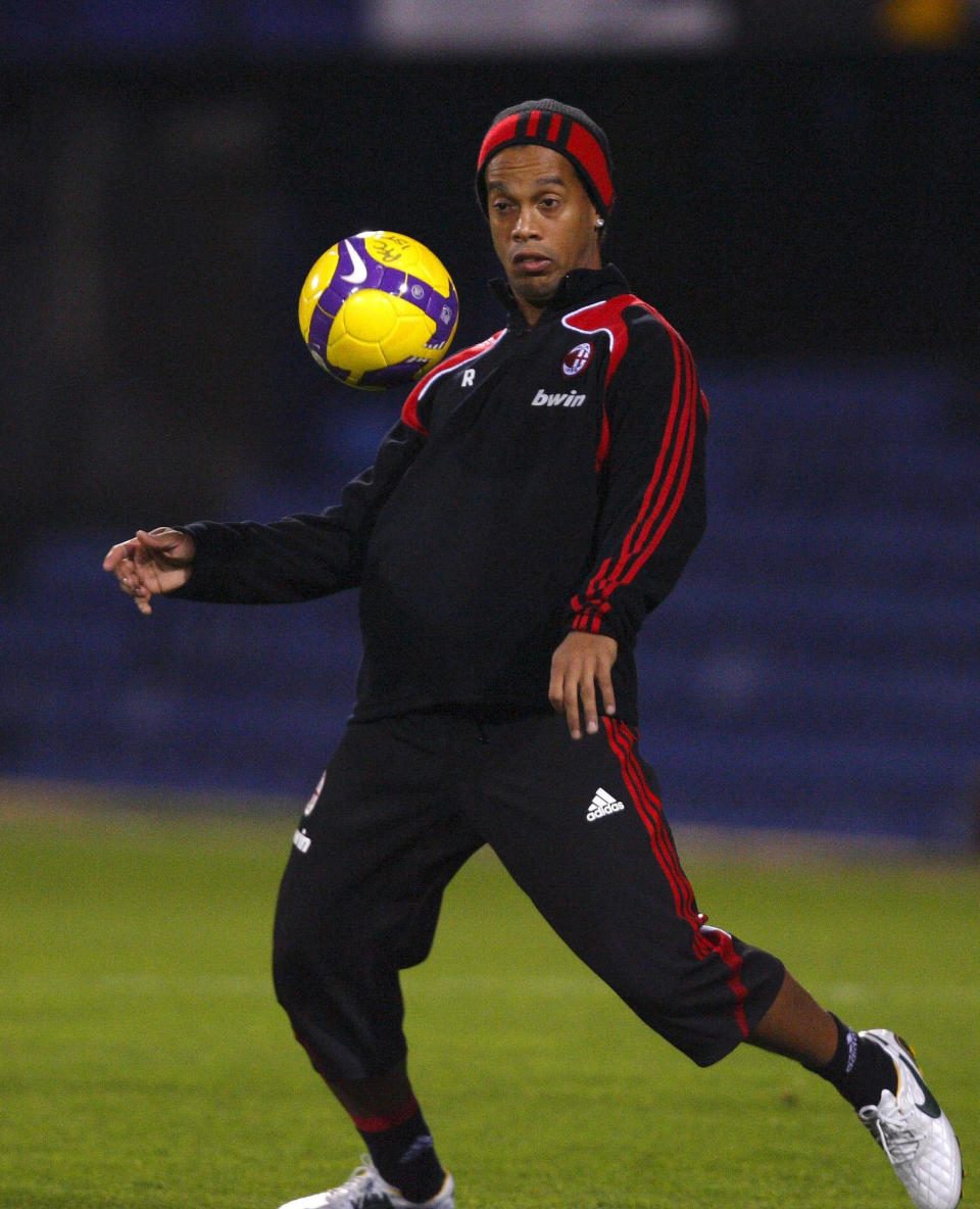 AC Milan's Ronaldinho during a training session at Fratton Park, Portsmouth.