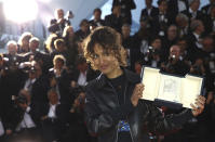 Director Mati Diop, winner of the grand prix award for the film 'Atlantique' poses for photographers during a photo call following the awards ceremony at the 72nd international film festival, Cannes, southern France, Saturday, May 25, 2019. (Photo by Vianney Le Caer/Invision/AP)