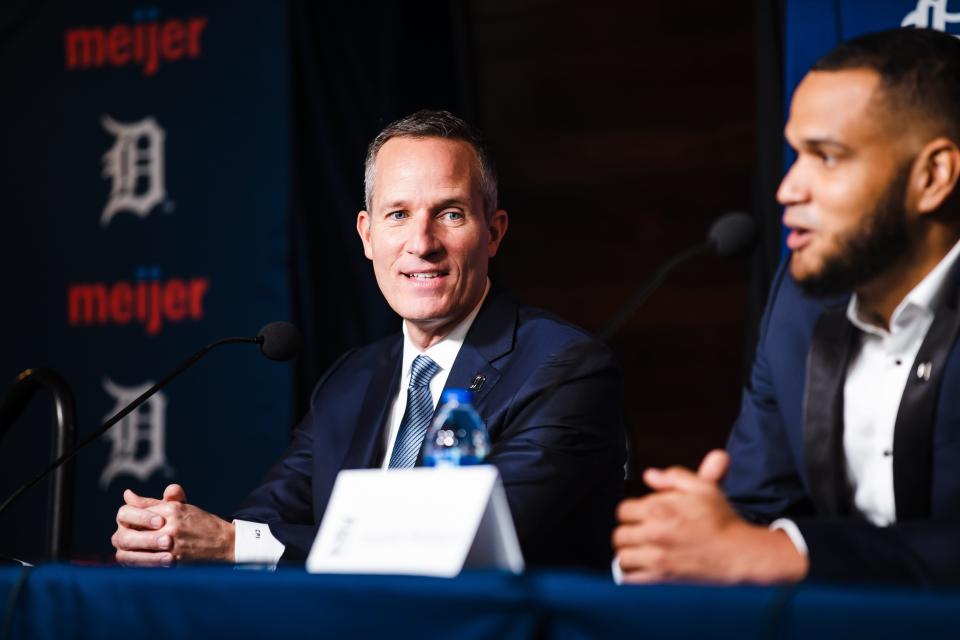 Tigers owner Christopher Ilitch at pitcher Eduardo Rodriguez’s contract signing and introductory news conference at Comerica Park in Detroit, Nov. 22, 2021.