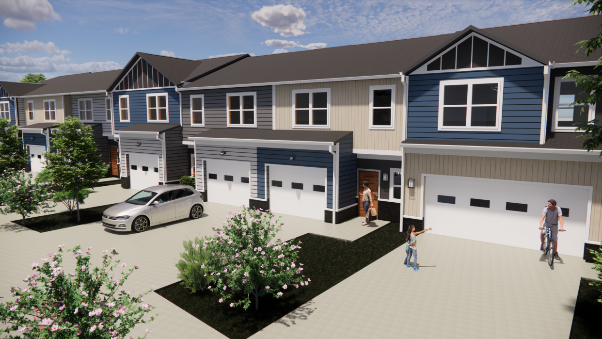 A rendering of townhomes that will be included in the White Pond Reserve development.