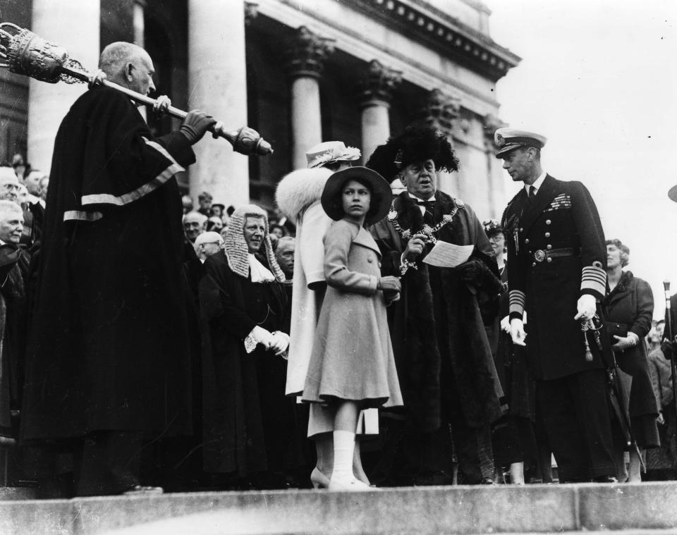 Princess Elizabeth on the steps of the Guildhall Portsmouth 1937. (Photo: The News archive)