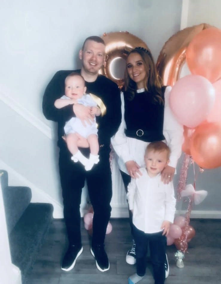 Kieran Brannan and Shannan Roe with baby Luca and Leo. (SWNS)