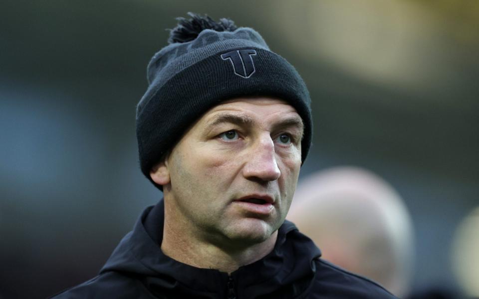 Steve Borthwick, the Leicester Tigers director of rugby, looks on prior to the Gallagher Premiership Rugby match between Leicester Tigers and London Irish at Mattioli Woods Welford Road Stadium on November 27, 2022 in Leicester, England.