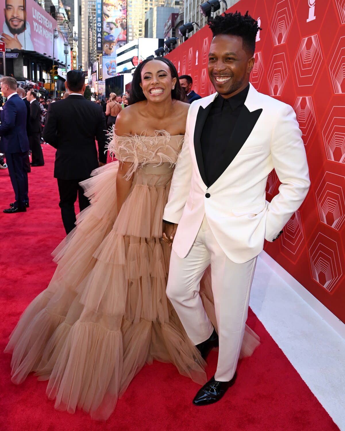 Leslie Odom Jr. (R) and Nicolette Robinson attend the 74th Annual Tony Awards at Winter Garden Theater on September 26, 2021 in New York City.