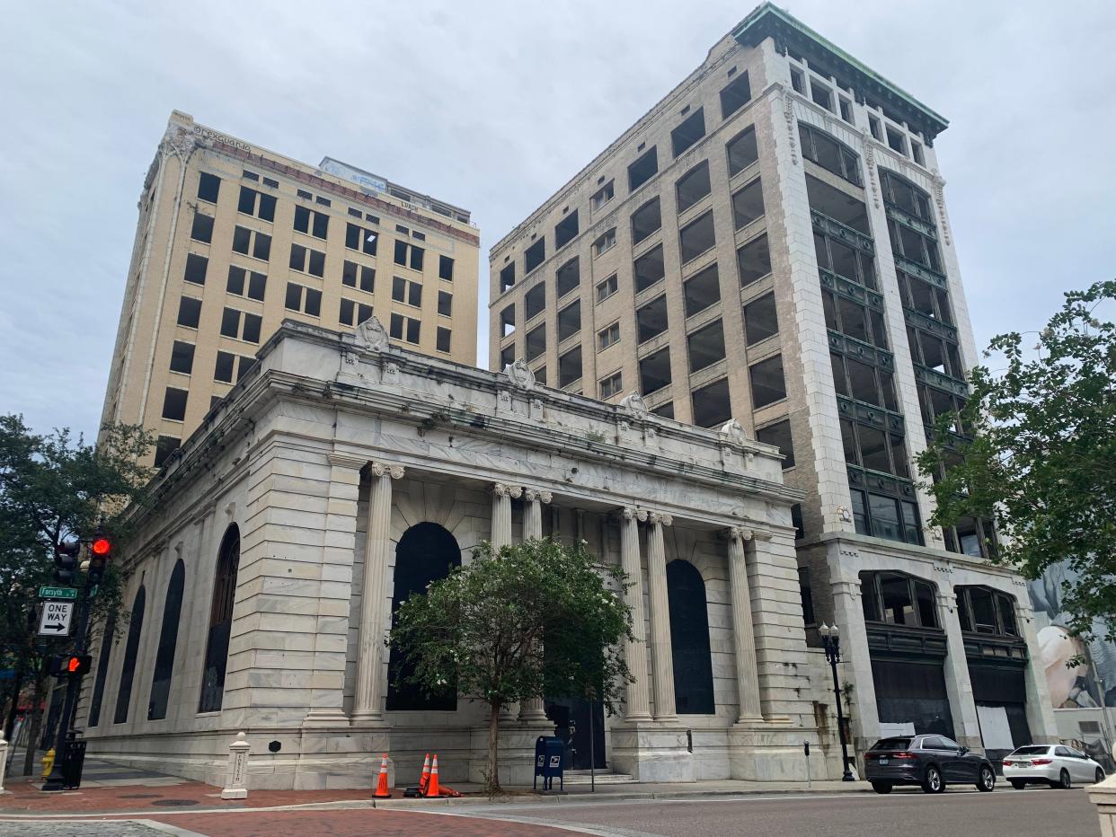 The Laura Street Trio comprises three historic buildings on Laura Street in downtown Jacksonville. The two taller buildings were designed by famed architect Henry John Klutho. All three buildings were part of the downtown renaissance after the Great Fire of 1901. The city has been trying for years to get the buildings restored for occupancy again.