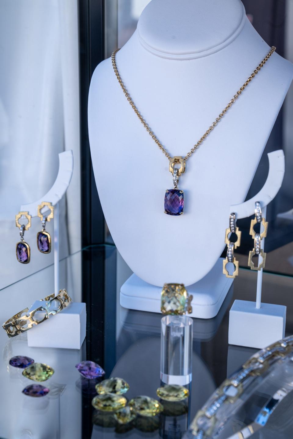 Jewelry by Jewels From Ipanema is displayed at the company’s booth during the Barrett-Jackson Scottsdale Auction held at WestWorld in Scottsdale on January 26, 2024.