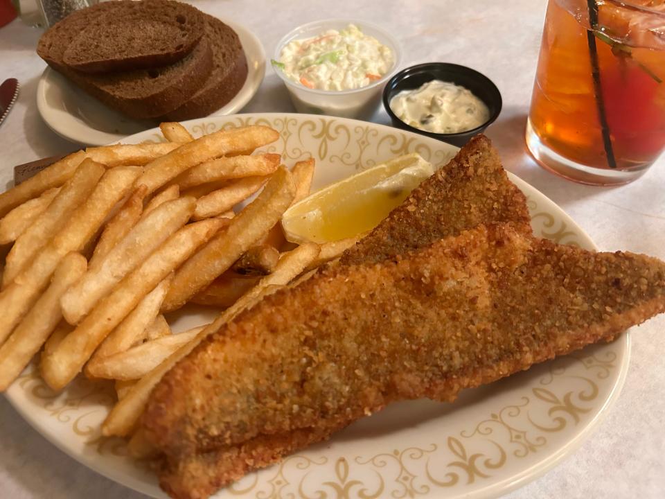 One of Kegel's Inn's nine fish varieties is the walleye. Fish fry dinners come with choice of potato, coleslaw, tartar sauce and Grebe's dark rye bread.