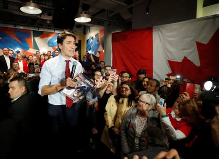 Liberal leader and Canadian Prime Minister Justin Trudeau holds a rally during an election campaign visit to Ottawa,