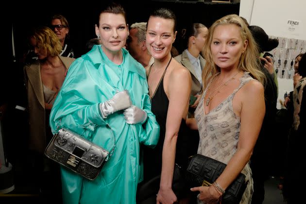 Linda Evangelista, model Shalom Harlow and actor Kate Moss at the New York Fashion Week show. (Photo: Swan Gallet via Getty Images)