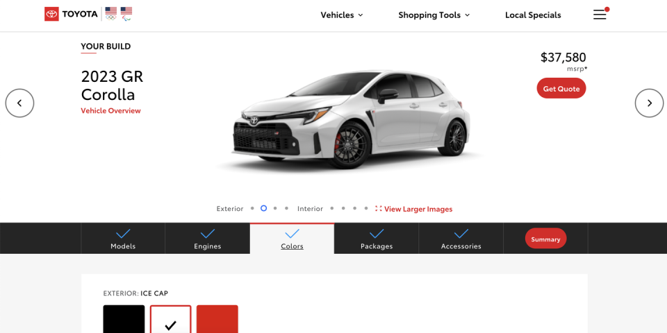 toyota gr corolla configurator