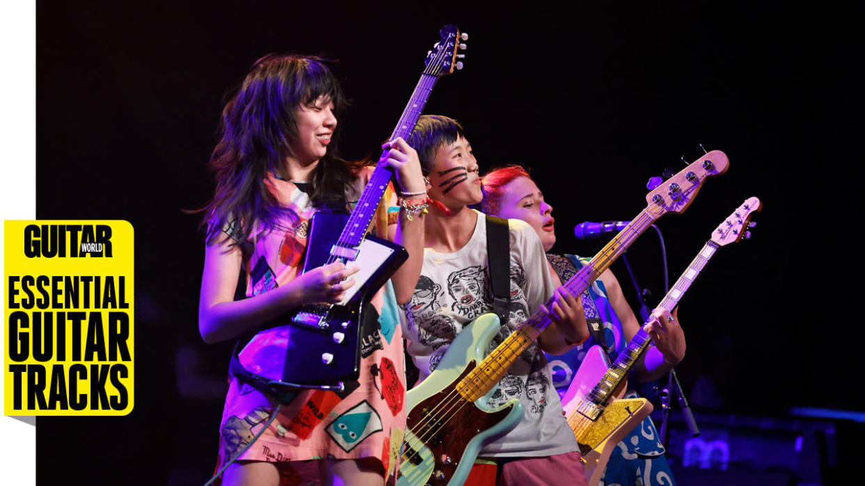  Lucia de la Garza, Eloise Wong, and Bela Salazar of The Linda Lindas perform at the Sonora Tent during the 2023 Coachella Valley Music and Arts Festival on April 22, 2023 in Indio, California. 