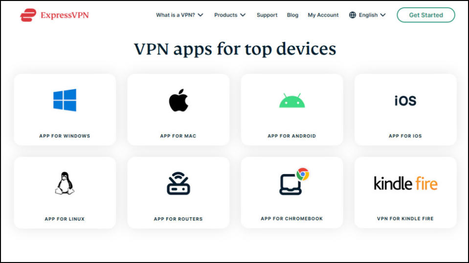 Screenshot of a list of platforms ExpressVPN offers clients for