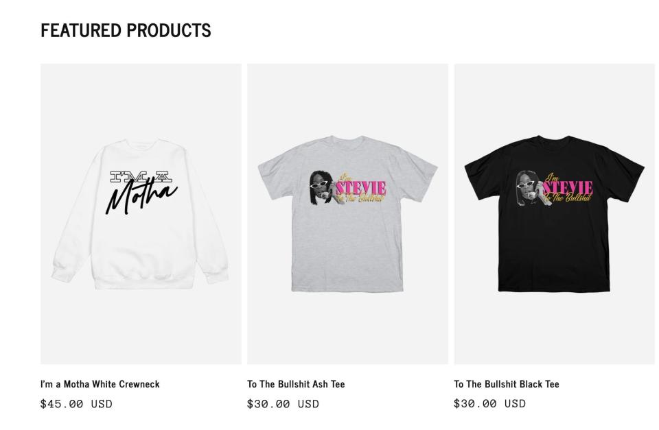 Keke Palmer's new merchandise on her website.