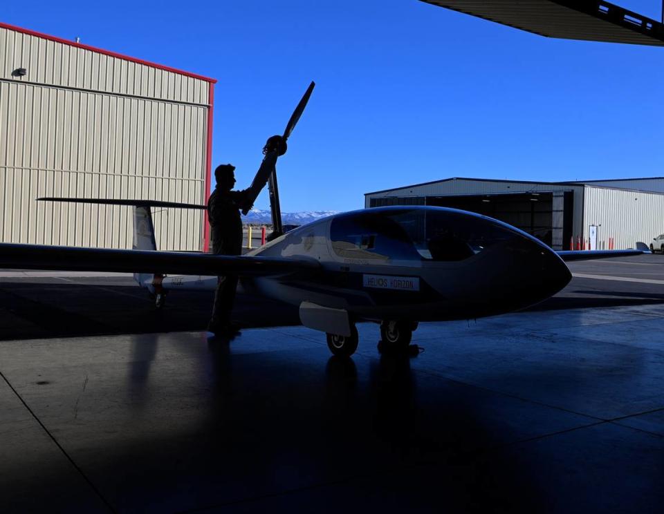 Miguel Iturmendi with the Helios Horizon electric aircraft.