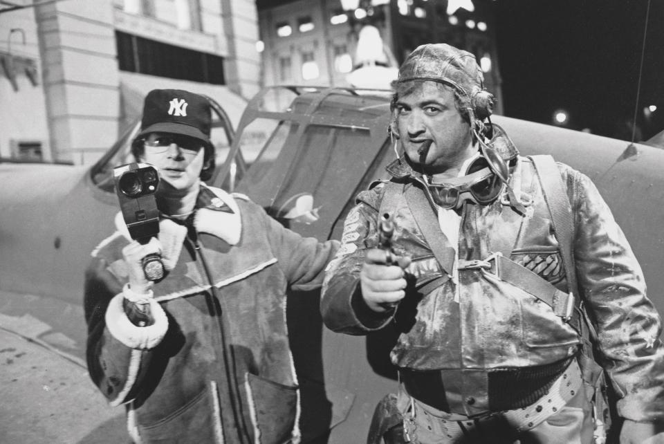 Director Steven Spielberg and star John Belushi on the set of the World War II comedy "1941."