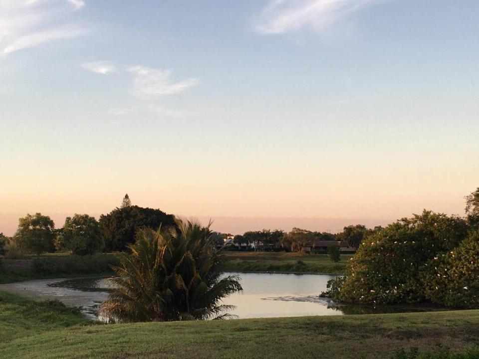 A view from a homeowner’s backyard of the Calusa Country Club golf course, closed since 2011.