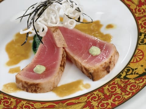 Tuna on a plate on board Oceania Insignia