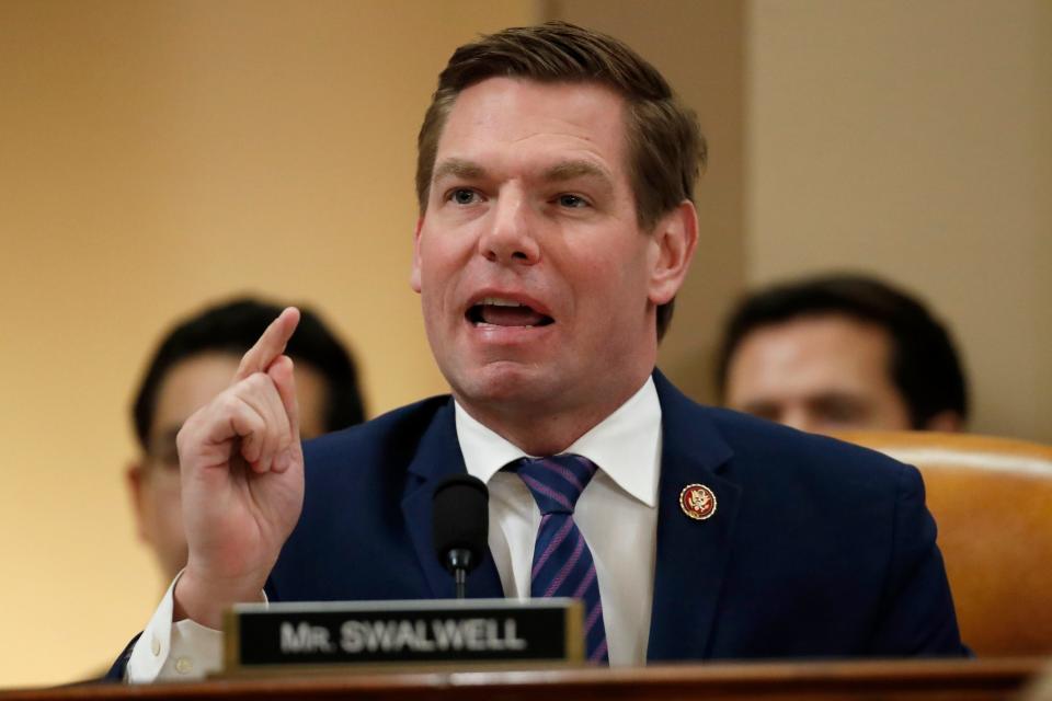 Rep. Eric Swalwell, D-Calf., speaks during a House Judiciary Committee markup of the articles of impeachment against President Donald Trump, on Capitol Hill, Dec. 12, 2019, in Washington.