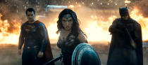 <p>Superman and Batman’s meet-cute turns ugly. But they make up just as Wonder Woman arrives and together DC’s “Trinity” tackles the <a href="https://www.yahoo.com/movies/decoding-the-batman-v-superman-trailer-a-primer-045228578.html" data-ylk="slk:Lex Luthor-engineered Doomsday;elm:context_link;itc:0;sec:content-canvas;outcm:mb_qualified_link;_E:mb_qualified_link;ct:story;" class="link  yahoo-link">Lex Luthor-engineered Doomsday</a>. Along the way, Batman encounters Flash (or a vision of Flash), who urges the Caped Crusader to find and unite the other known “meta-humans,” which also include the briefly revealed Aquaman and Cyborg.</p>