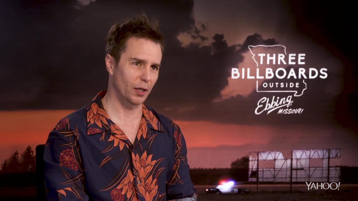 Sam Rockwell talked to Yahoo about his role in the Dick Cheney movie while promoting <em>Three Billboards Outside Ebbing, Missouri.</em>