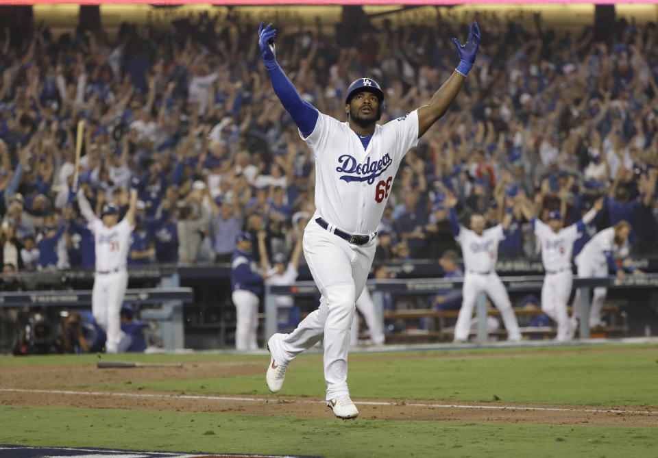 They will never forget Yasiel Puig in Los Angeles. Here's a look back at his memorable moments with the Dodgers. (AP)