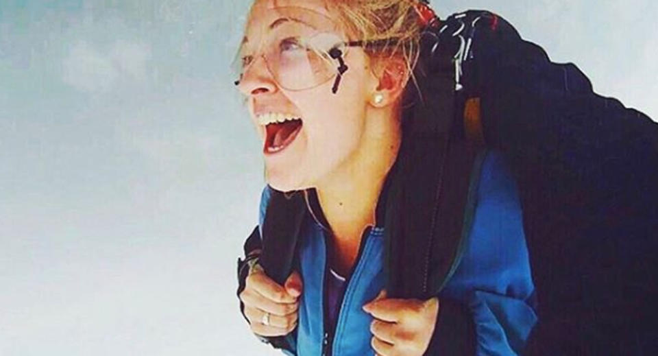 Ms Carey had always wanted to skydive in a specific spot in Switzerland, but things quickly started going wrong. Source: @em_carey/ Instagram