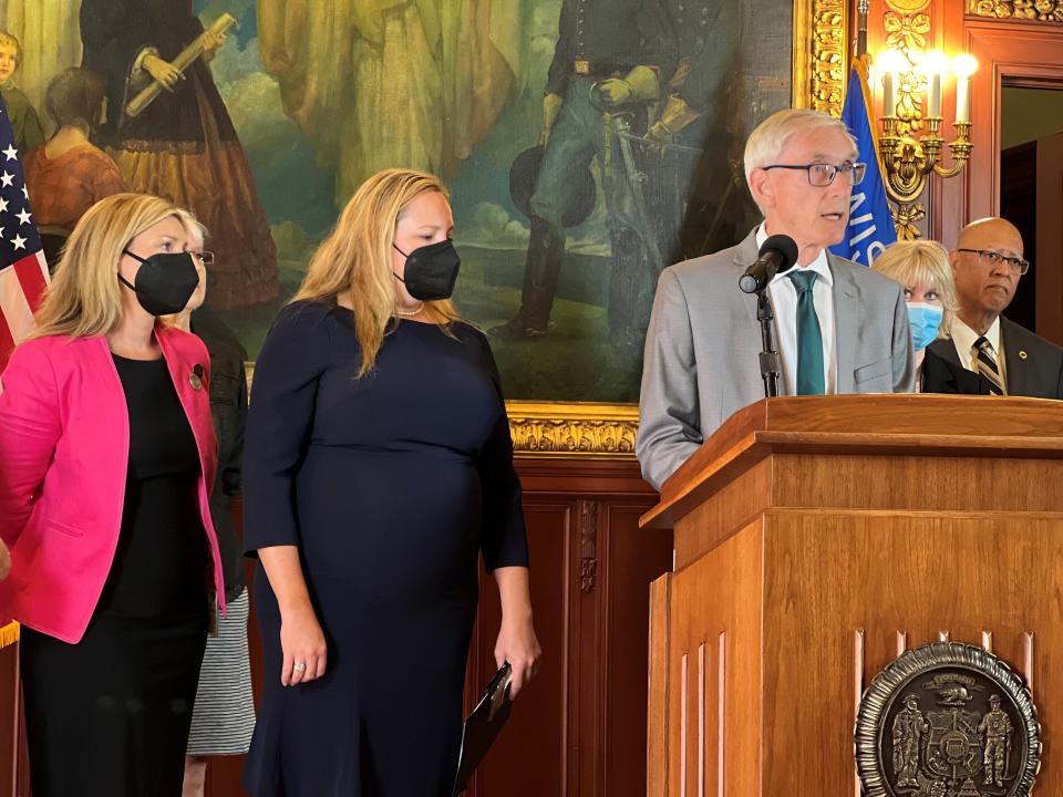 Gov. Tony Evers announces at the Wisconsin State Capitol Wednesday he is calling lawmakers into session to take up a constitutional amendment proposal to create direct ballot initiatives.