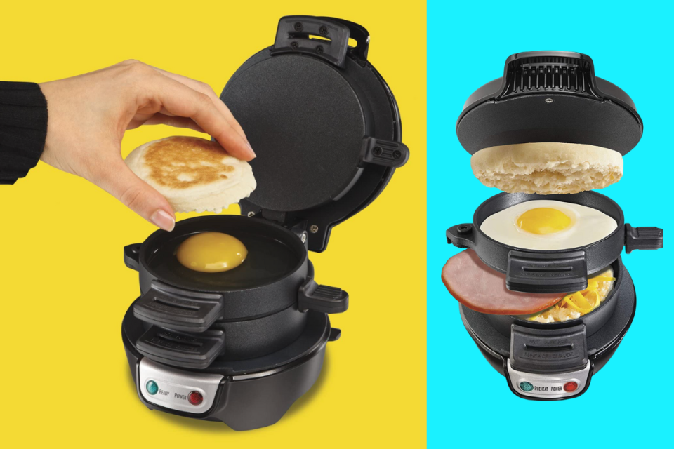 someone using the breakfast sandwich maker