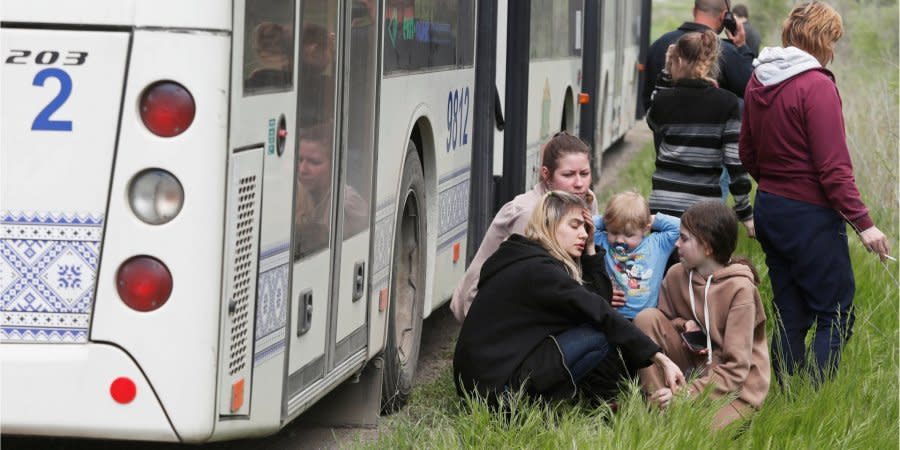 Mariupol residents pictured during evacuation to Zaporizhzhia on May 2