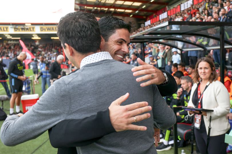 Mikel Arteta and Andoni Iraola before Arsenal beat Bournemouth earlier this season.