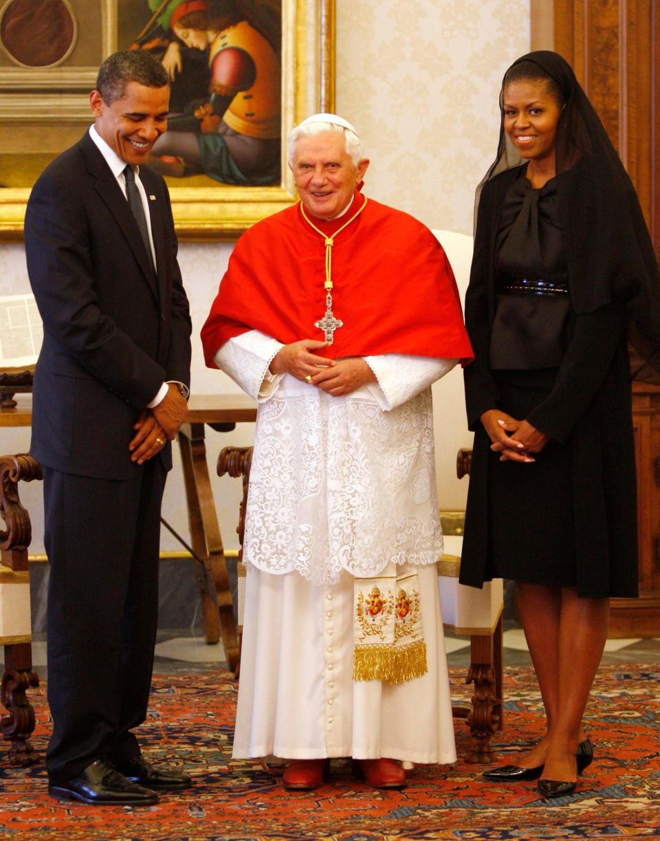 Michelle Obama meets Pope Benedict XVI in July 2009 - Credit: Reuters