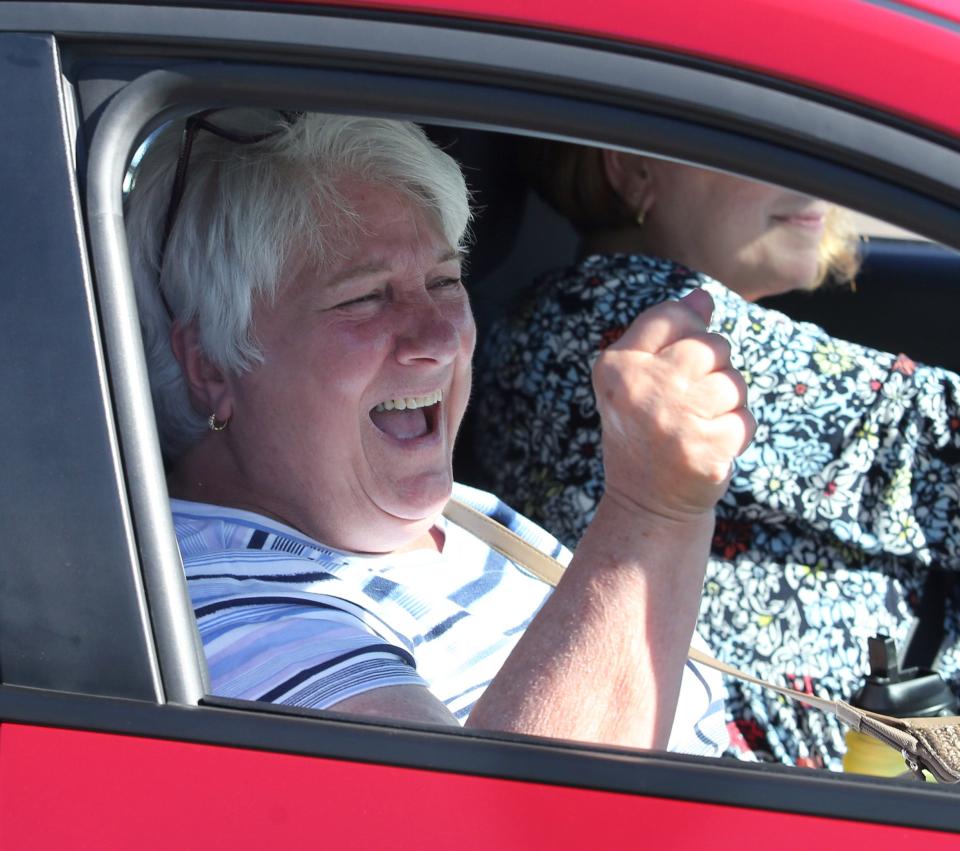 A motorist shows support for protesters speaking out in Plain Township after the U.S. Supreme Court overturned Roe v. Wade on Friday.