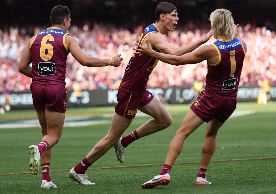 Eric Hipwood after kicking a goal in the AFL grand final.