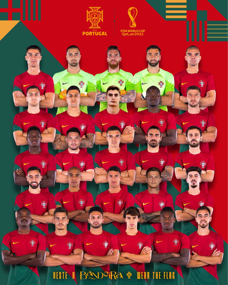 Los 26 jugadores de la selección de Portugal para disputar la Copa del Mundo Qatar 2022