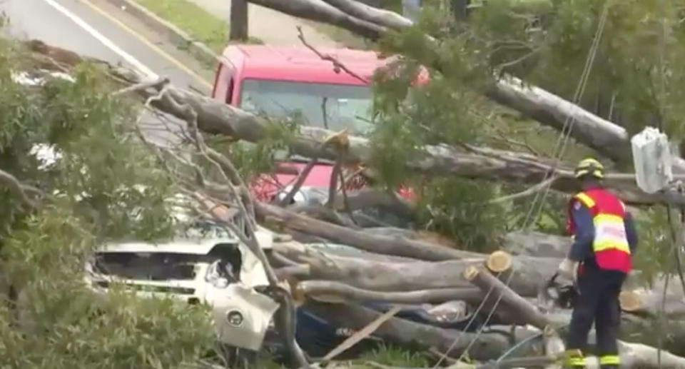 One vehicle could barely be seen beneath the debris. Source: Nine News