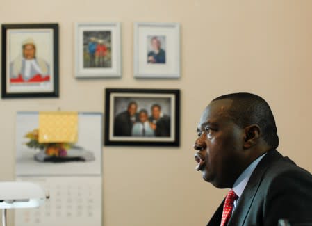 Minister of Foreign Affairs Sibusiso Moyo speaks to Reuters at his office in Harare