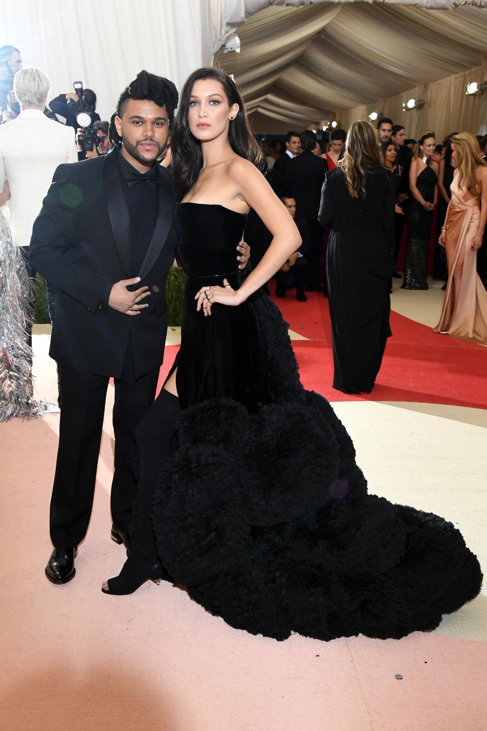 <h1 class="title">The Weeknd in Givenchy and Bella Hadid in a Givenchy Haute Couture dress, Lorraine Schwartz jewelry, and Ofira jewelry</h1><cite class="credit">Photo: Getty Images</cite>