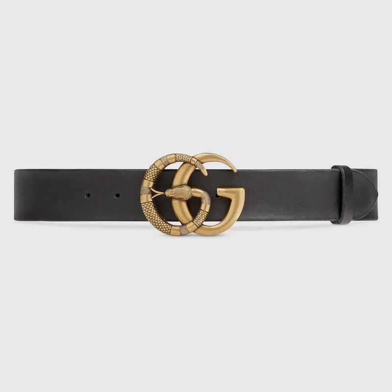 Gucci Leather Belt With Double G Snake Buckle