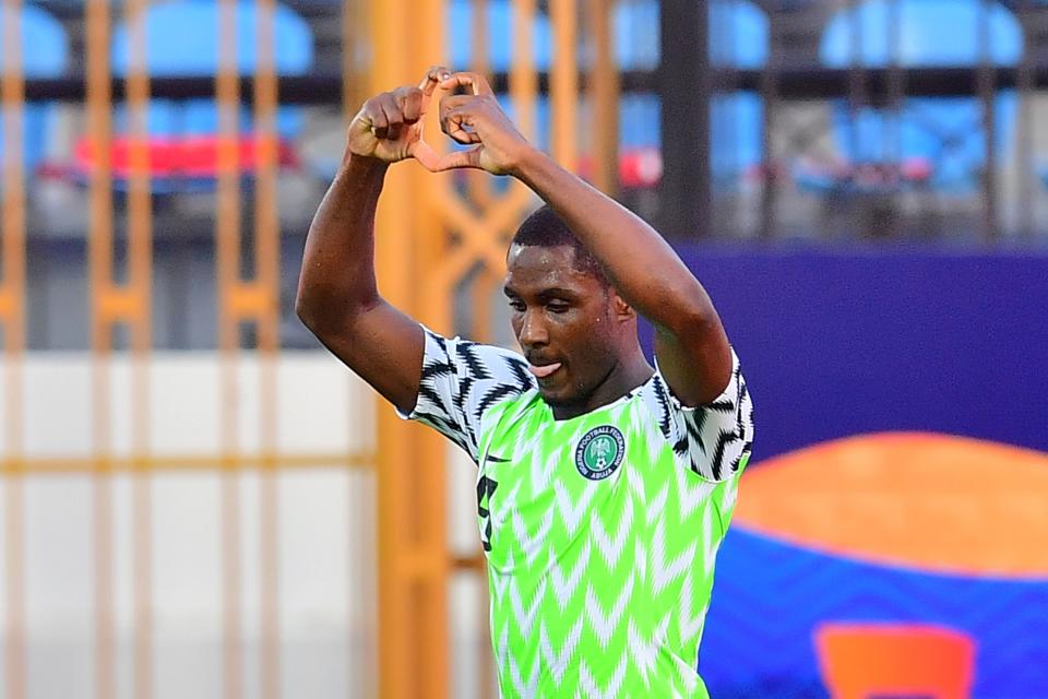 Nigeria's forward Odion Ighalo celebrates his goal during the 2019 Africa Cup of Nations (CAN) Round of 16 football match between Nigeria and Cameroon at the Alexandria Stadium in the Egyptian city on July 6, 2019. (Photo by Giuseppe CACACE / AFP)        (Photo credit should read GIUSEPPE CACACE/AFP via Getty Images)