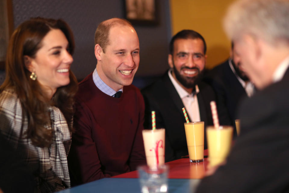 BRADFORD, ENGLAND - JANUARY 15: Catherine, Duchess of Cambridge and Prince William, Duke of Cambridge meet representatives from the UK Women’s Muslim Council and women whose lives have benefitted from the Council’s Curry Circle on January 15, 2020 in Bradford, United Kingdom. The Curry Circle is an initiative that provides a hot two-course meal for people who are homeless or struggling to feed themselves. (Photo by Chris Jackson/Getty Images) (Photo by Chris Jackson/Getty Images)