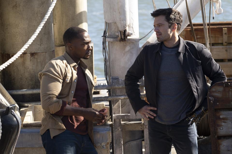 Falcon/Sam Wilson (Anthony Mackie) and Winter Soldier/Bucky Barnes (Sebastian Stan) in Marvel Studios' 