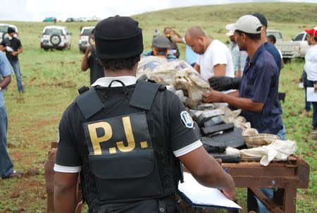 Cape Verde's judicial police arrange drugs seized during their raid on targets in the Flying Boat case are seen before being burnt in Praia, Cape Verde, in this October 26, 2011 handout. REUTERS/Cape Verde Judicial Police/Handout via Reuters/Files