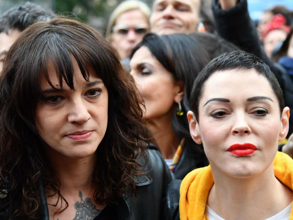 Asia Argento and Rose McGowan taking part in a MeToo march as part of International Women's Day in Rome in 2018: ALBERTO PIZZOLI/AFP/Getty Images