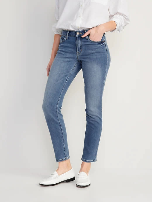 Mid-Rise Power Slim Straight Jeans. Image via Old Navy.